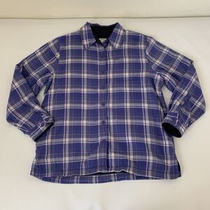 LL Bean Shacket Shirt Jacket Fleece Lined Blue Plaid Women S Petite Outdoor Hike